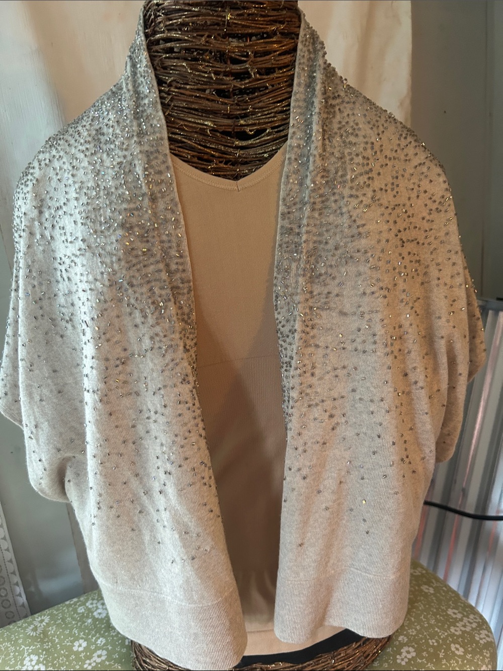 Eileen Fisher Beaded Open-Front Knit Shrug